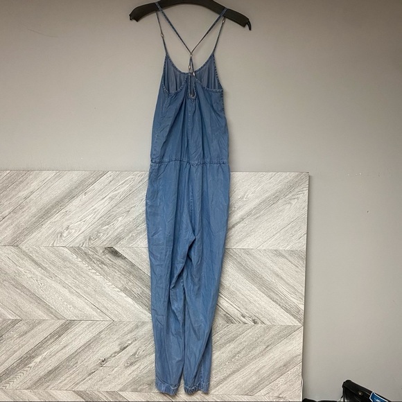 Zara | Z1975 Denim Chambray Halter Jogger Jumpsuit - Picture 3 of 11